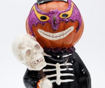 Vtg Pumpkin In Skeleton Costume Halloween Holiday Figure Decoration - Thumbnail 3