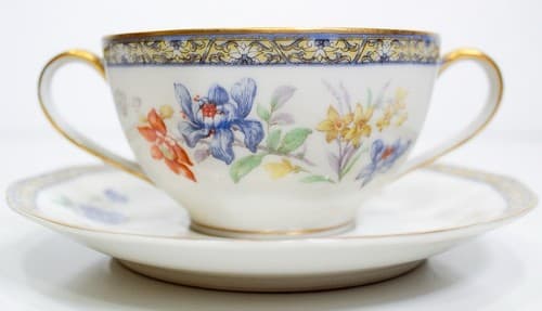LIMOGES France T. Haviland Floral Motif Porcelain Boullion Cup & Saucer Antique - Thumbnail 3