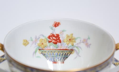 LIMOGES France T. Haviland Floral Motif Porcelain Boullion Cup & Saucer Antique - Thumbnail 2