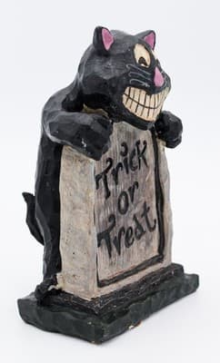 Resin "Trick Or Treat" Black Cat Holding Tombstone Halloween Holiday Figurine - Thumbnail 5