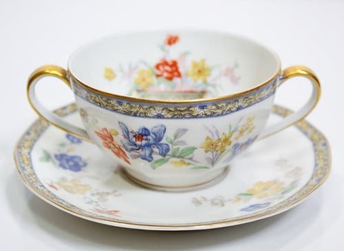 LIMOGES France T. Haviland Floral Motif Porcelain Boullion Cup & Saucer Antique - Thumbnail 7