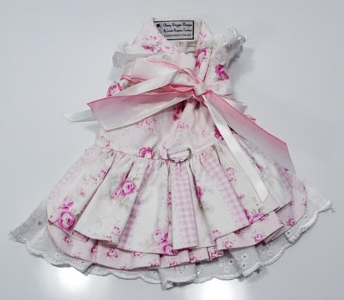 Designer LINDA HIGGINS Couture Classy Doggie Designs Pink/White Small Dog Dress - Thumbnail 2