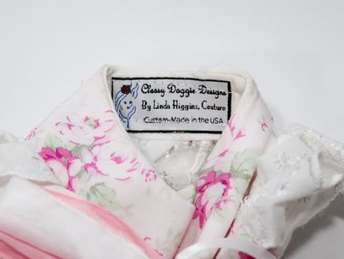 Designer LINDA HIGGINS Couture Classy Doggie Designs Pink/White Small Dog Dress - Thumbnail 4