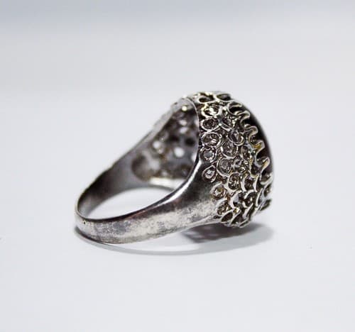 Sterling Silver 925 Black Onyx Mesh Design Dome Cocktail Ring Size 8 - Thumbnail 4