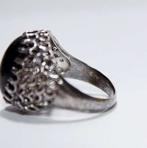 Sterling Silver 925 Black Onyx Mesh Design Dome Cocktail Ring Size 8 - Thumbnail 6