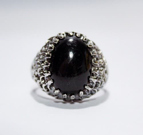 Sterling Silver 925 Black Onyx Mesh Design Dome Cocktail Ring Size 8 - Thumbnail 3