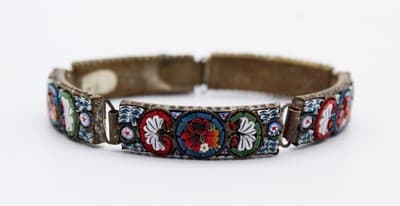Vintage Micro Mosaic Italy Multicolor Floral Millefiori Handmade Panel Bracelet - Thumbnail 9