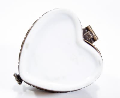 Vintage Multicolor Floral Motif Heart Shaped Porcelain Trinket Box - Thumbnail 5