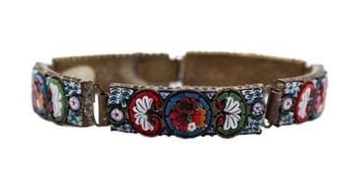Vintage Micro Mosaic Italy Multicolor Floral Millefiori Handmade Panel Bracelet - Image 1