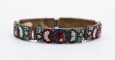 Vintage Micro Mosaic Italy Multicolor Floral Millefiori Handmade Panel Bracelet - Thumbnail 10