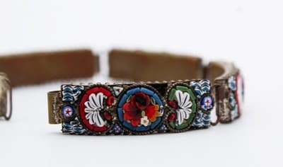 Vintage Micro Mosaic Italy Multicolor Floral Millefiori Handmade Panel Bracelet - Thumbnail 6