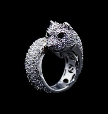 SONIA BITTEN Cz Cubic Zirconia Sterling Silver Leopard Jaguar Ring Size 6 - Image 1