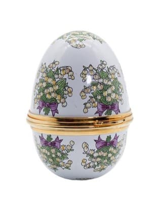 STAFFORDSHIRE ENAMELS Hand Painted Lilys Of The Valley Egg Shaped Trinket Box - Image 1