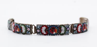 Vintage Micro Mosaic Italy Multicolor Floral Millefiori Handmade Panel Bracelet - Thumbnail 4
