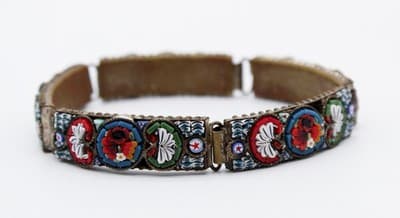 Vintage Micro Mosaic Italy Multicolor Floral Millefiori Handmade Panel Bracelet - Thumbnail 8
