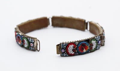 Vintage Micro Mosaic Italy Multicolor Floral Millefiori Handmade Panel Bracelet - Thumbnail 7