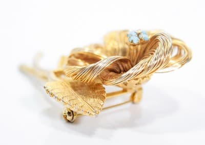 Vintage Gold Tone Wire Wrap Blue Turquoise Flower Statement Pin Brooch - Thumbnail 3