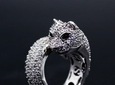 SONIA BITTEN Cz Cubic Zirconia Sterling Silver Leopard Jaguar Ring Size 6 - Thumbnail 4
