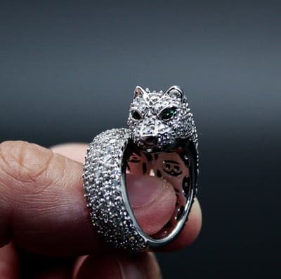 SONIA BITTEN Cz Cubic Zirconia Sterling Silver Leopard Jaguar Ring Size 6 - Thumbnail 8
