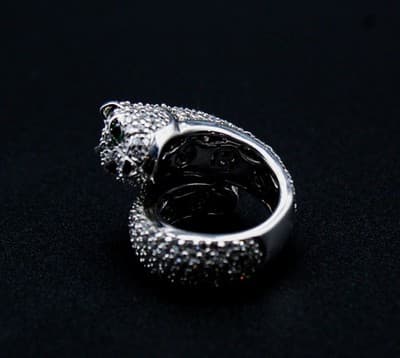 SONIA BITTEN Cz Cubic Zirconia Sterling Silver Leopard Jaguar Ring Size 6 - Thumbnail 6