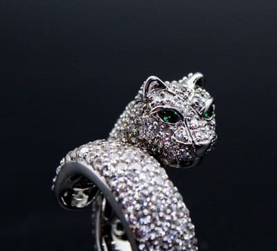 SONIA BITTEN Cz Cubic Zirconia Sterling Silver Leopard Jaguar Ring Size 6 - Thumbnail 3