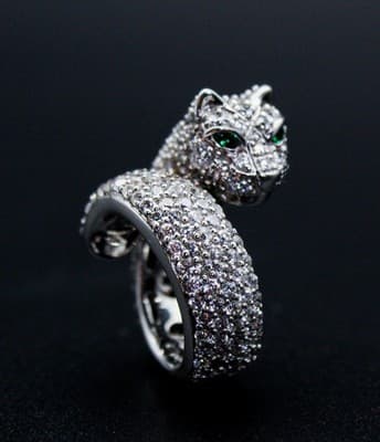 SONIA BITTEN Cz Cubic Zirconia Sterling Silver Leopard Jaguar Ring Size 6 - Thumbnail 2
