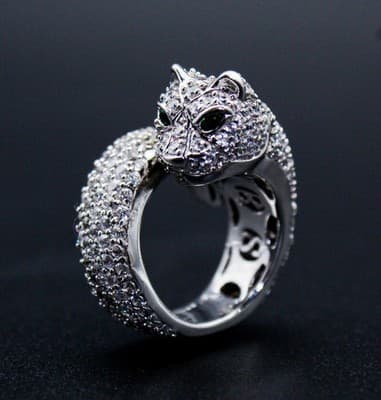 SONIA BITTEN Cz Cubic Zirconia Sterling Silver Leopard Jaguar Ring Size 6 - Thumbnail 5