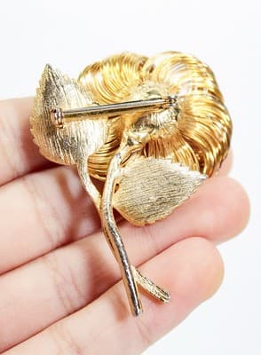 Vintage Gold Tone Wire Wrap Blue Turquoise Flower Statement Pin Brooch - Thumbnail 4