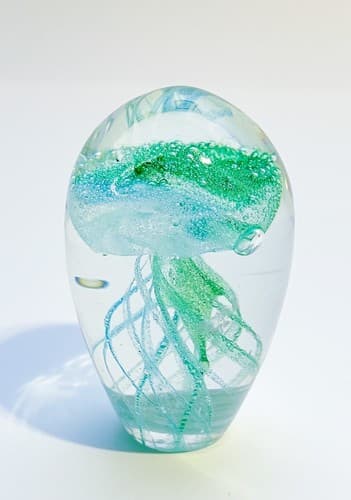 Vintage Glow In The Dark Art Glass Jelly Fish Green Paperweight Figurine - Thumbnail 3