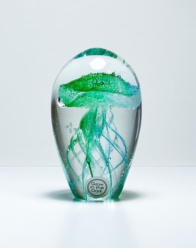 Vintage Glow In The Dark Art Glass Jelly Fish Green Paperweight Figurine - Thumbnail 4