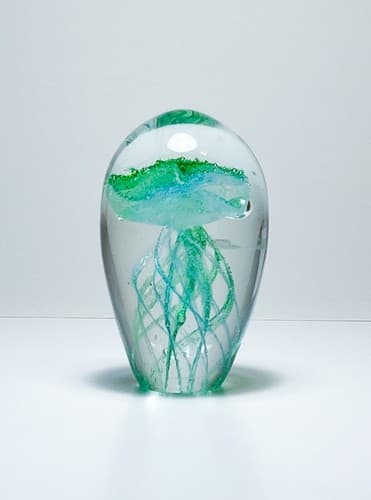 Vintage Glow In The Dark Art Glass Jelly Fish Green Paperweight Figurine - Thumbnail 2