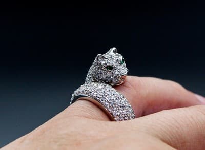 SONIA BITTEN Cz Cubic Zirconia Sterling Silver Leopard Jaguar Ring Size 6 - Thumbnail 9