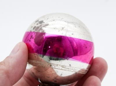 Shiny Brite Silvered Vintage Pink Striped Ball Glass Christmas Ornament - Thumbnail 4