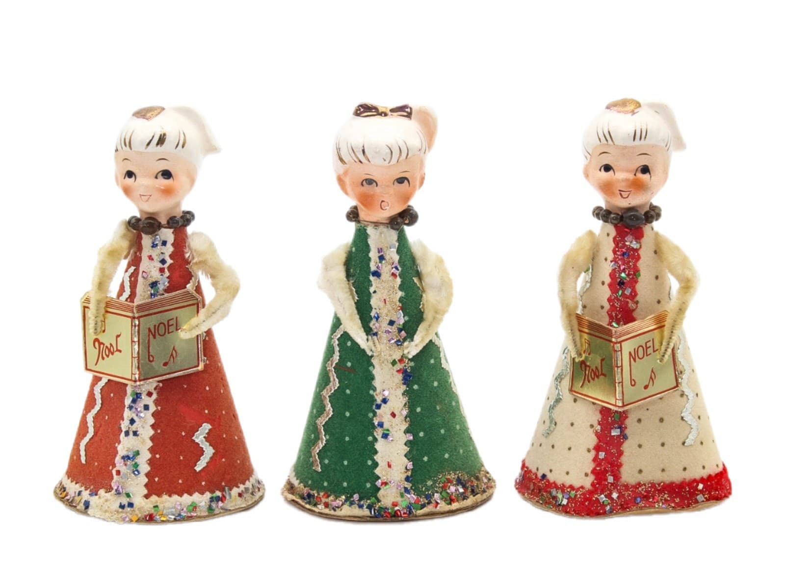 3 Vintage Holt Howard Choir Girls Japan Ceramic Head Christmas Decoration 5.5" - Image 1