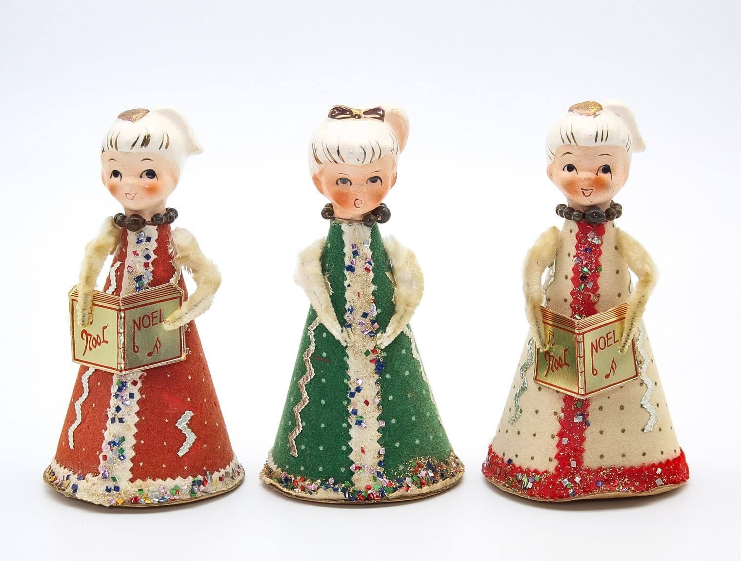 3 Vintage Holt Howard Choir Girls Japan Ceramic Head Christmas Decoration 5.5" - Thumbnail 11