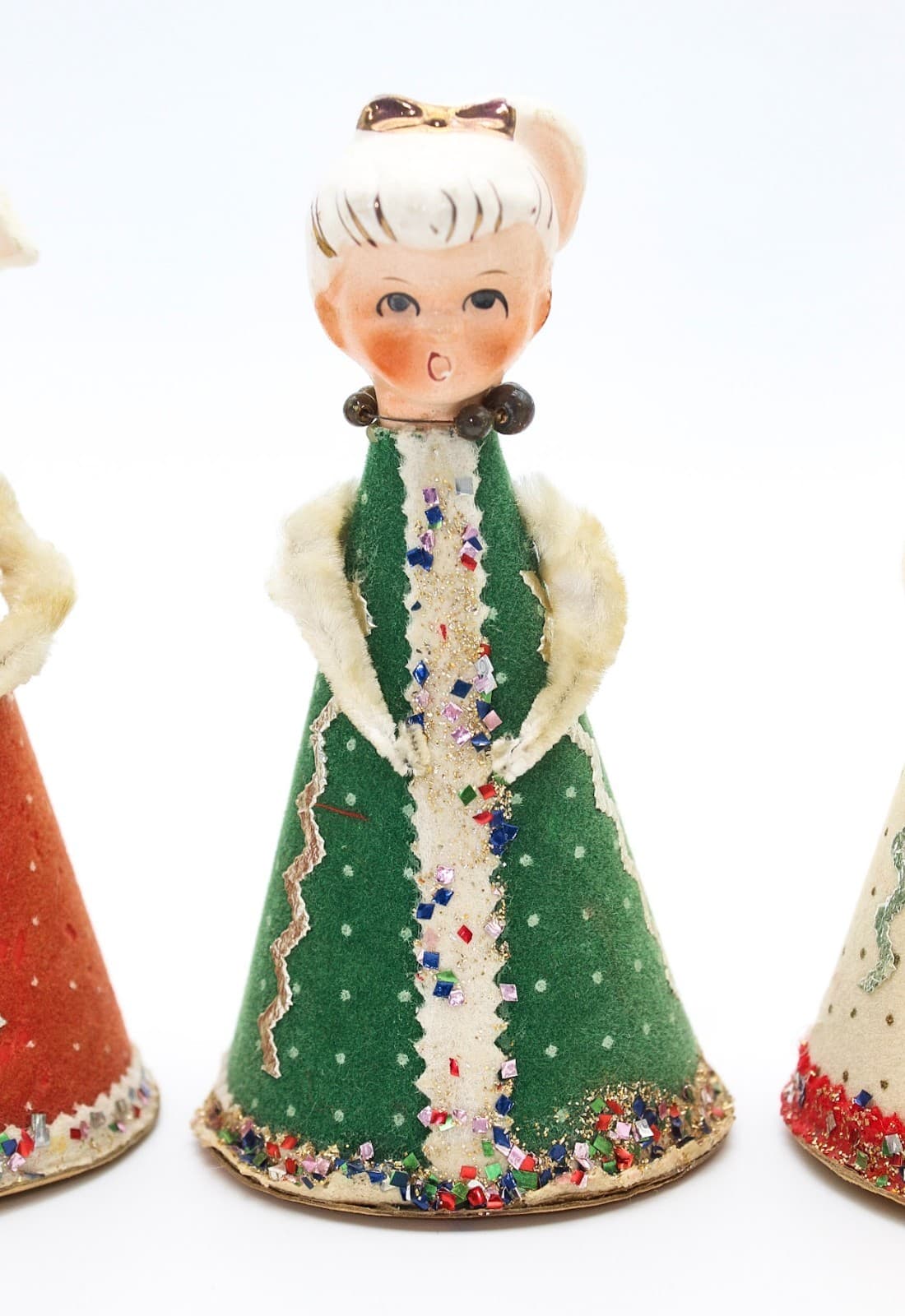 3 Vintage Holt Howard Choir Girls Japan Ceramic Head Christmas Decoration 5.5" - Thumbnail 5