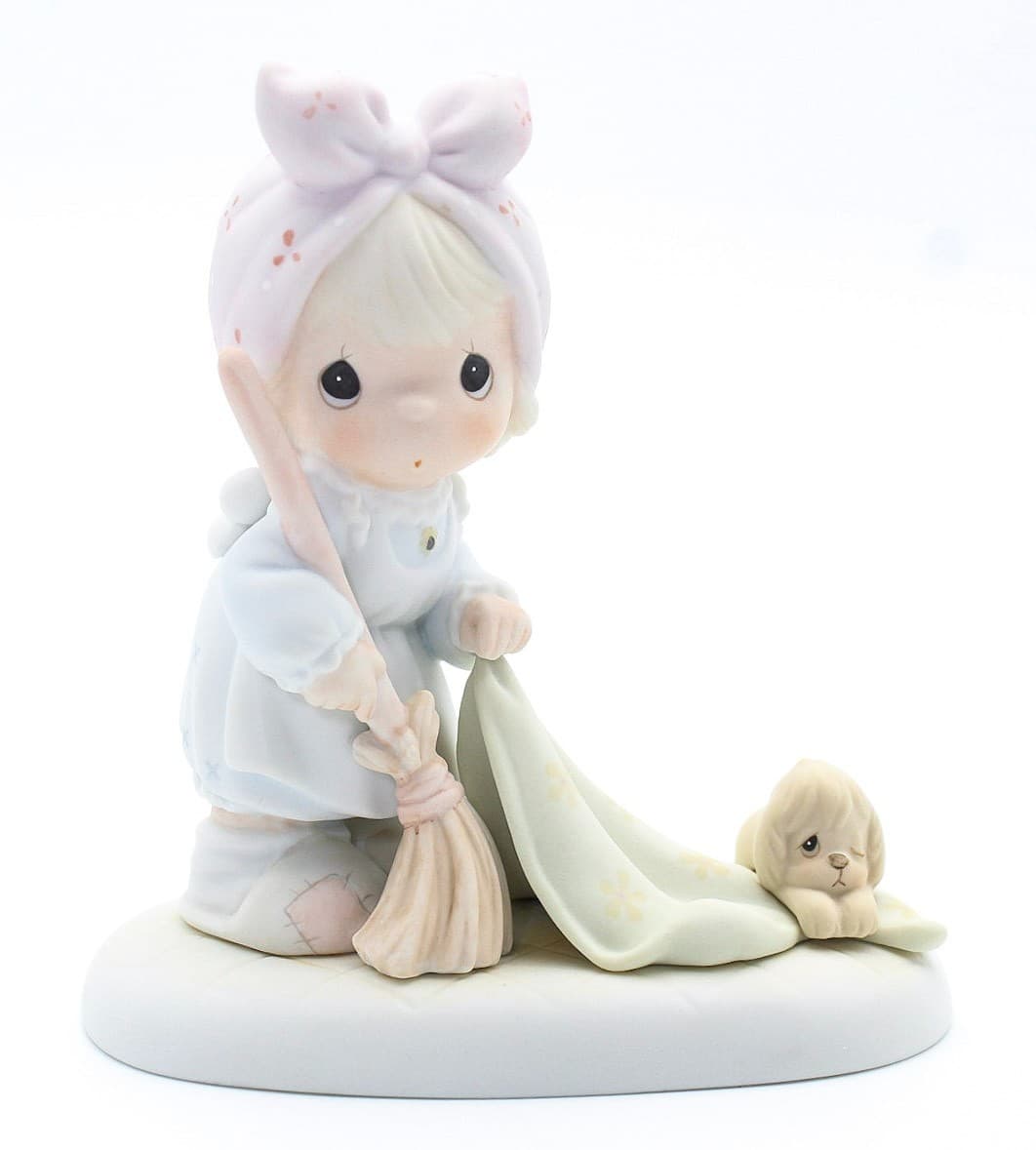Precious Moments Sweep All Your Worries Away Enesco Porcelain Figurine 1989 - Thumbnail 8