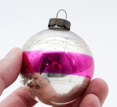 Shiny Brite Silvered Vintage Pink Striped Ball Glass Christmas Ornament - Thumbnail 2
