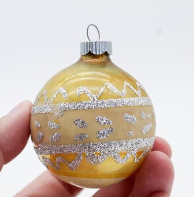 Vintagw SHINY BRITE Yellow Mica Ornate Glass Christmas Ornament - Thumbnail 2