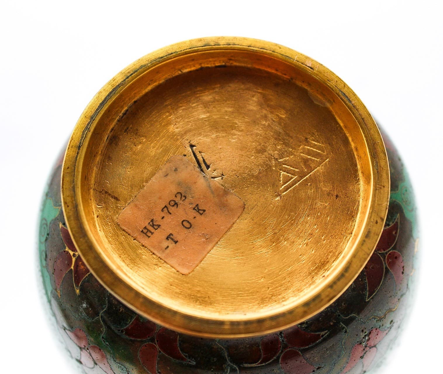 20th Century Chinese Cloisonne Enamel Green Cherry Blossom Motif Scrollwork Vase - Thumbnail 14