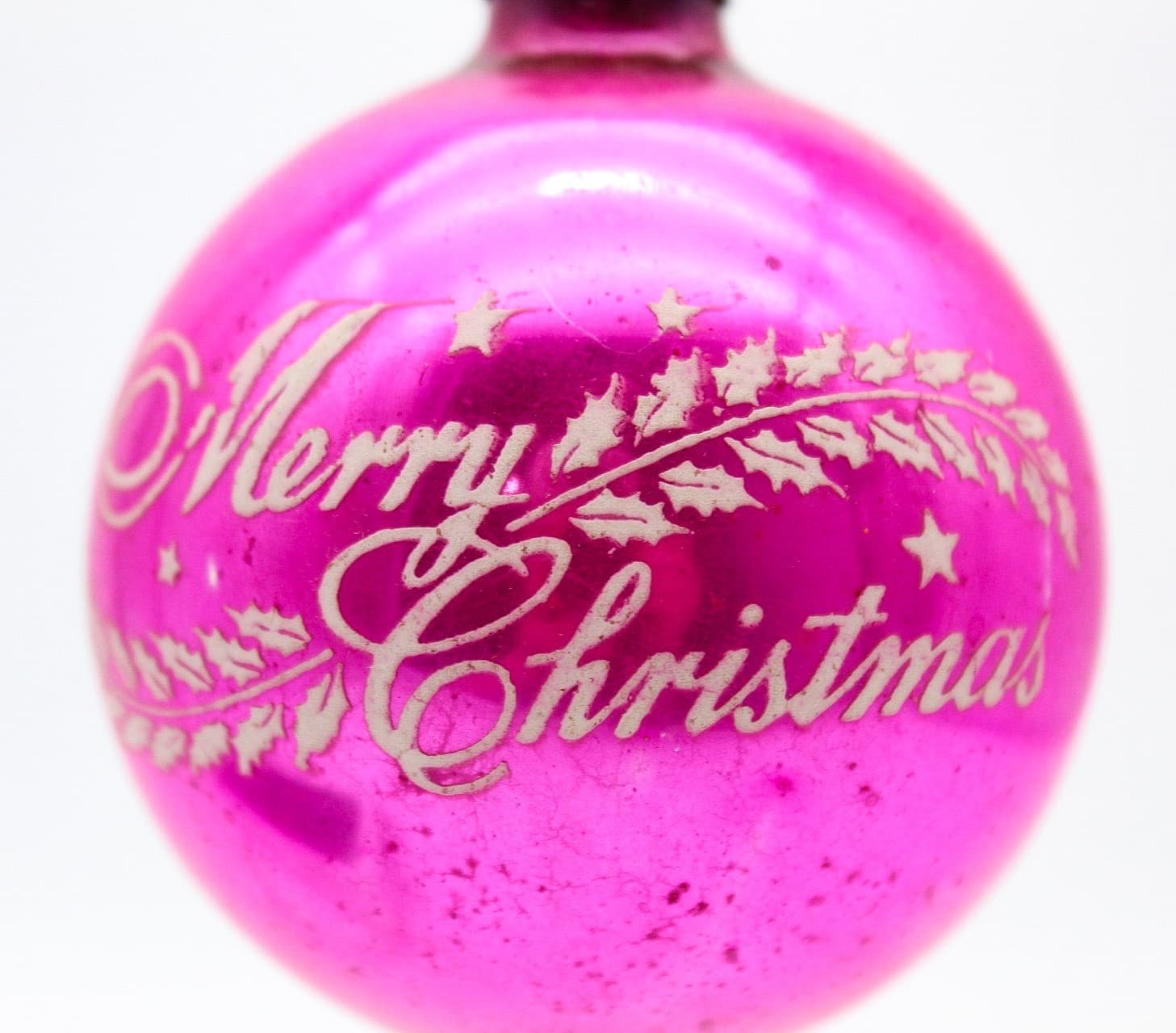 Shiny Brite Vintage Hot Pink Merry Christmas Stencil Glass Christmas Ornament - Thumbnail 6