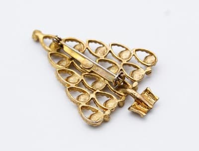 Vintage Gold Tone Multicolor Rhinestone Christmas Tree Motif Pin Brooch - Thumbnail 5