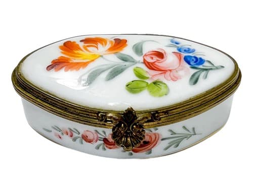 Antique Hand Painted Made In FRANCE Floral Motif Porcelain Trinket Box - Image 1