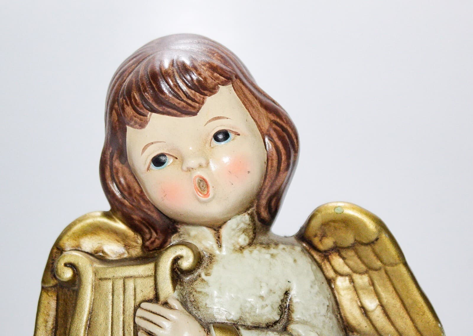 NORCREST Angel w/ Harp Musician Made In Japan Holiday Christmas Figure Sculpture - Thumbnail 2