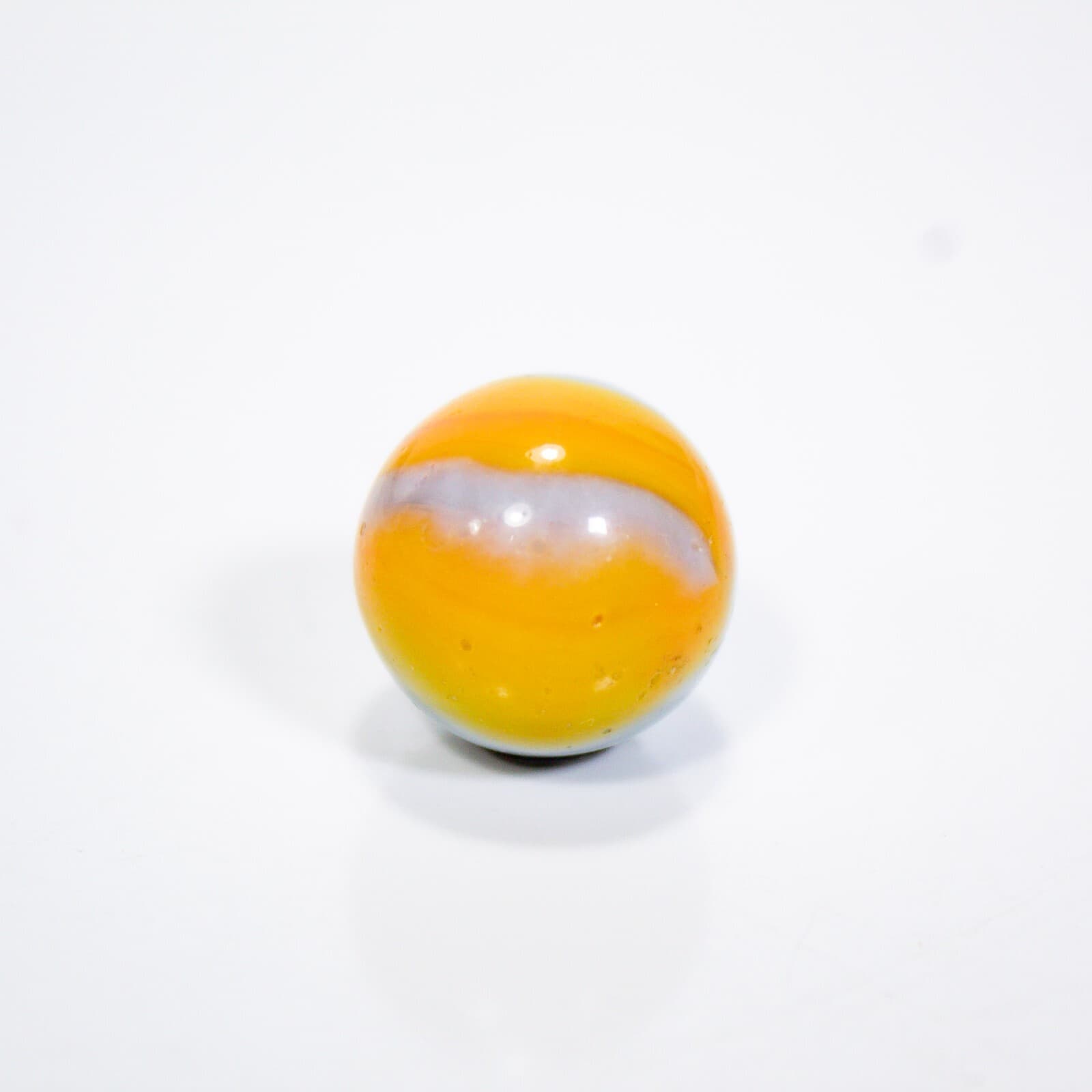 Vintage Peltier Glass Yellow & White Swirl Toy Marble 0.63" - Thumbnail 2