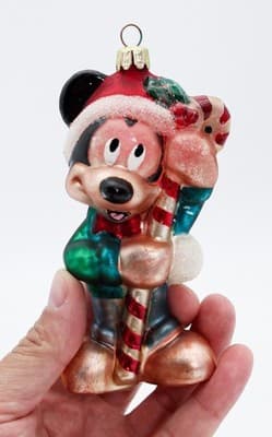 Vintage Disney Mickey Mouse w/ Candy Cane Blown Glass Christmas Ornament - Thumbnail 6
