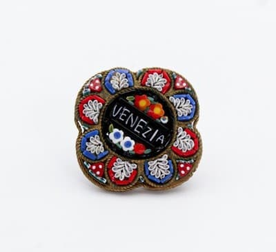 Antique Made In Italy Micro Mosaic Mukticolor VENEZIA Floral Pin Brooch - Thumbnail 6