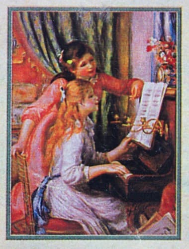 Vintage Artisan Dollhouse Miniature Wall Art "Two Young Girls at The Piano" 1:12 - Thumbnail 3