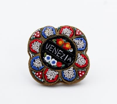 Antique Made In Italy Micro Mosaic Mukticolor VENEZIA Floral Pin Brooch - Thumbnail 4