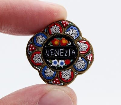 Antique Made In Italy Micro Mosaic Mukticolor VENEZIA Floral Pin Brooch - Thumbnail 2